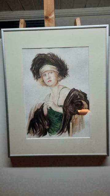 Aquarel  Rokend meisje  beschikbaar voor biedingen