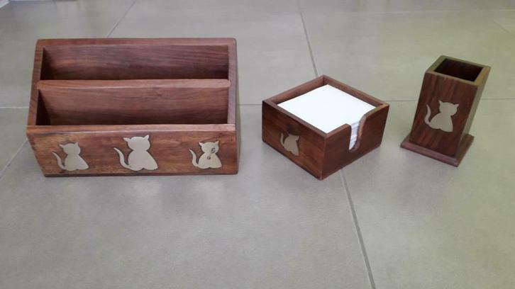 3-delige mahoniehouten bureauset, Huis en Inrichting, Woonaccessoires | Overige, Zo goed als nieuw, Ophalen