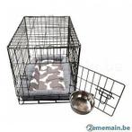 Cage avec bac + coussin gris et choco + bol inox 6 TAILLES, Nieuw, Verzenden