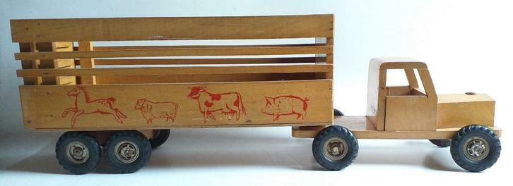 Grote OKWA houten beestenwagen - 1950-1960, Kinderen en Baby's, Speelgoed | Houten speelgoed, Gebruikt, Rij- of Hobbelspeelgoed