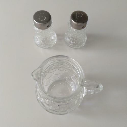 Peper-, zoutstel, melkkan, Huis en Inrichting, Keuken | Servies, Gebruikt, Overige typen, Glas, Ophalen of Verzenden