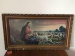 Jezus met schaapjes in roze gloed zonsondergang groot paneel, Antiek en Kunst, Ophalen of Verzenden