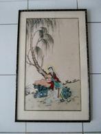 " Chinese vrouw met kind " Op zijde geschilderd met Antieke, Ophalen of Verzenden