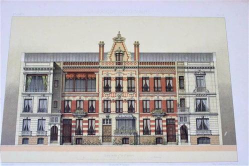 Chromolithografie 'Hôtels privés, Rue Mozart, Paris', 1878, Antiek en Kunst, Kunst | Etsen en Gravures