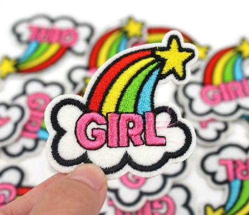Regenboog girl strijkplaatje patch kinderen - 50 x 65 mm, Kinderen en Baby's, Kinderkleding | Overige, Nieuw, Meisje, Verzenden
