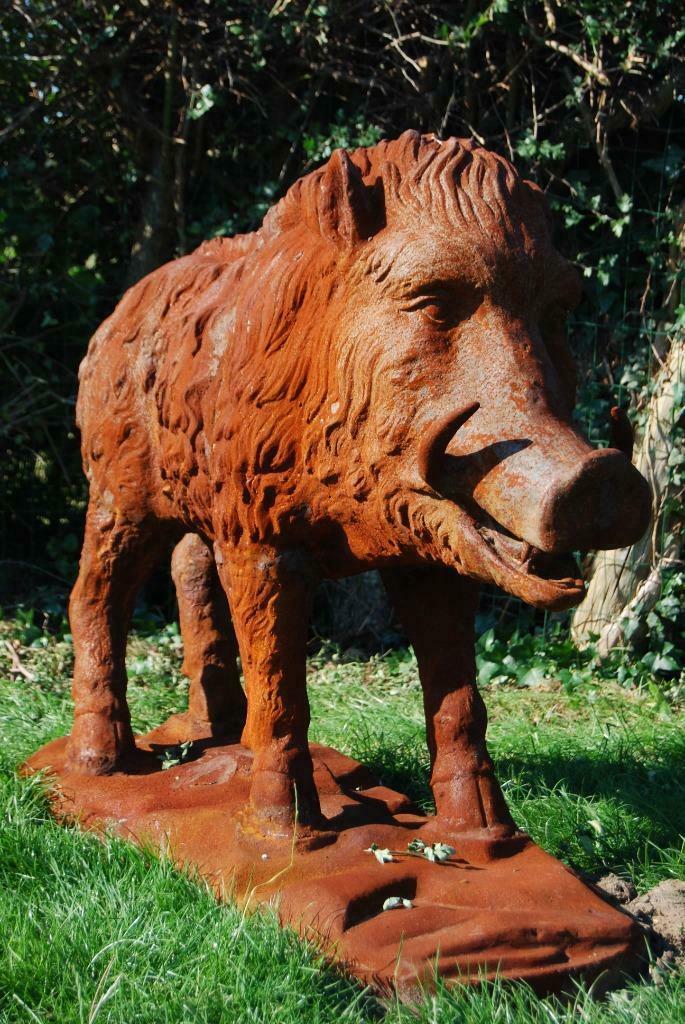 Groot gietijzeren zwijn, levensgroot, Tuin en Terras, Tuinbeelden, Zo goed als nieuw, Dierenbeeld, Overige materialen, Ophalen