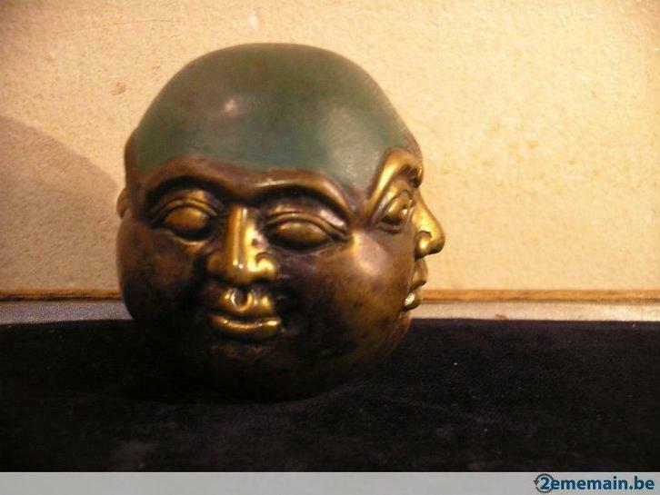 oude presse-papier in verguld brons "4 Chinese hoofden", Antiek en Kunst, Curiosa en Brocante, Ophalen of Verzenden