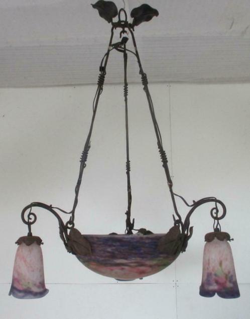 supergrote Muller freres lamp luster met smeedijzer 15, Antiek en Kunst, Antiek | Verlichting, Ophalen