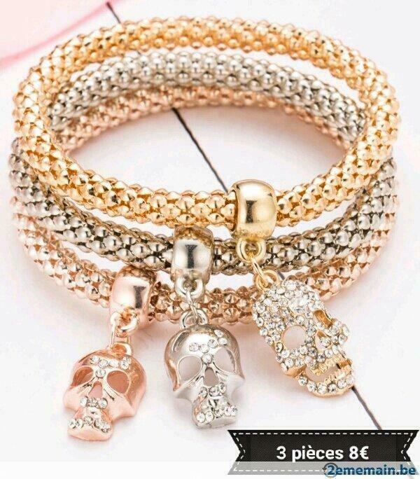 Bracelets tête de mort, Bijoux, Sacs & Beauté, Bracelets, Neuf, Autres matériaux, Autres couleurs, Enlèvement ou Envoi