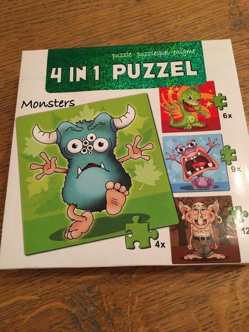 Puzzels 4 in 1 MONSTERS-voor kindjes vanaf 3 jaar-NIEUW, Boeken, Kinderboeken | Baby's en Peuters, Nieuw, Ophalen of Verzenden