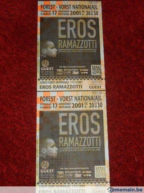 2 anciennes places du concert d'Eros Ramazzotti de 2001, Collections, Revues, Journaux & Coupures, Enlèvement ou Envoi