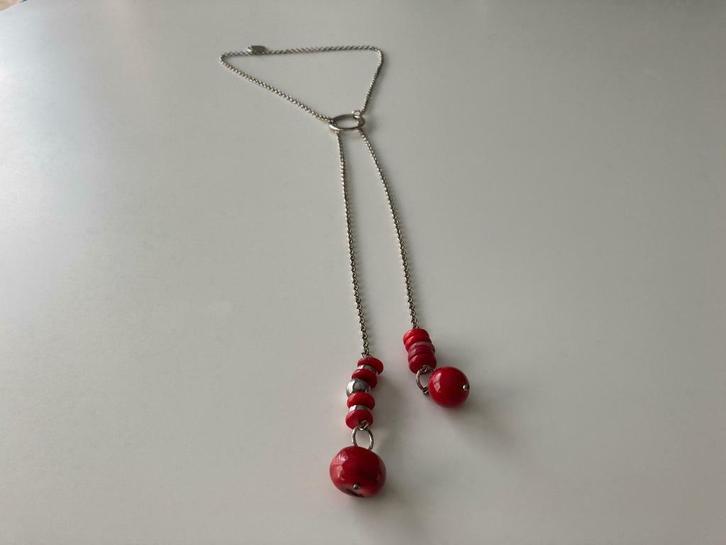 Originele halsketting, Handtassen en Accessoires, Kettingen, Zo goed als nieuw, Zilver, Rood, Verstelbaar, Verzenden