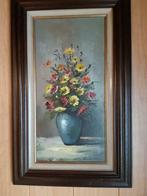 Schilderij met bloemen op doek 30 cm x 60 cm , kader 50 x 80, Antiek en Kunst, Ophalen of Verzenden