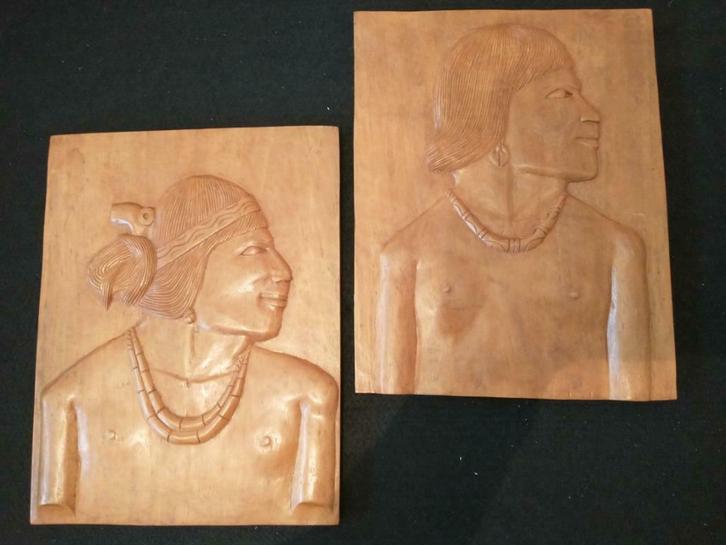 2 panelen houtsnijwerk, Antiek en Kunst, Kunst | Beelden en Houtsnijwerken, Ophalen of Verzenden