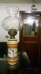 Grande Lampe de Table Antique en Porcelaine Colorée Fleurs, Antiquités & Art, Enlèvement