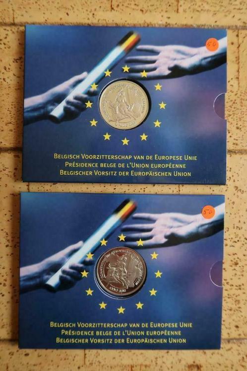 Munten : FDC 2001 – Belgisch Voorzitterschap Europese Unie, Postzegels en Munten, Munten | België, Setje, Zilver, Zilver, Ophalen of Verzenden