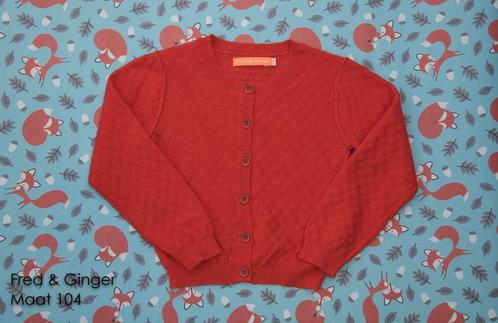 Cardigan Fred & Ginger oranje-rood merino wol 104 ZGAN, Kinderen en Baby's, Kinderkleding | Maat 104, Zo goed als nieuw, Meisje