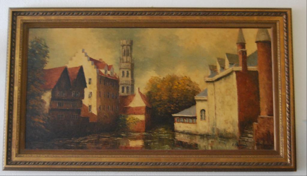 Schilderij olie op doek Brugge, Antiek en Kunst, Ophalen