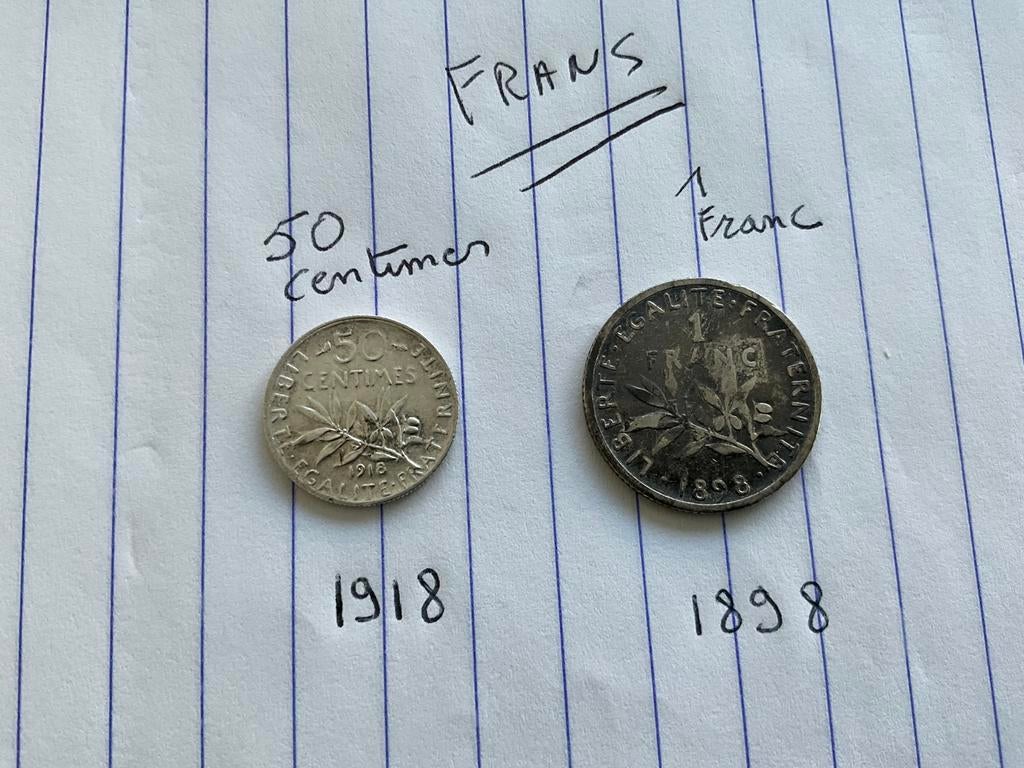 2 Zilveren  Franse 50 Centimes 1918 en 1898, Ophalen of Verzenden, Frankrijk, Zilver