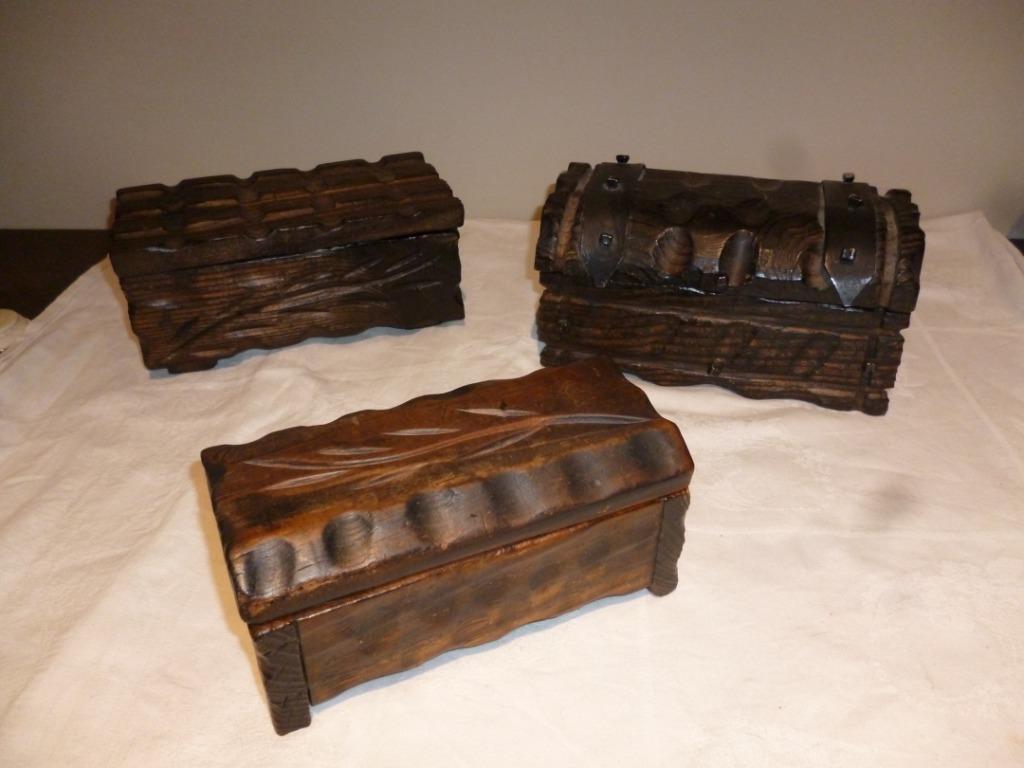 3 coffres en bois foncé ancienne boîte de rangement coffret, Enlèvement ou Envoi