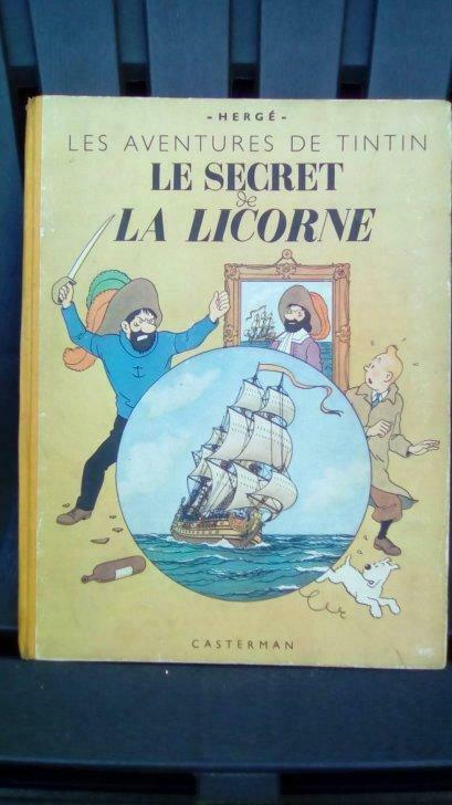 Tintin - le secret de la licorne HC gele rug - 1946 - Hergé, Eén stripboek, Ophalen of Verzenden, Gelezen