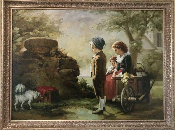 Schilderij, olieverf op doek, gesigneerd Hodgkins, 20e eeuw.