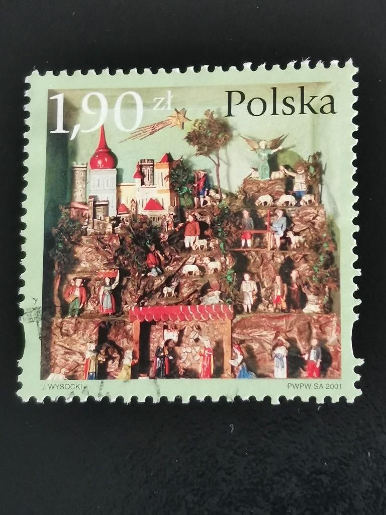 Pologne 2001 - Noël, Nativité, Épiphanie, bergers, moutons, Enlèvement ou Envoi, Pologne, Affranchi