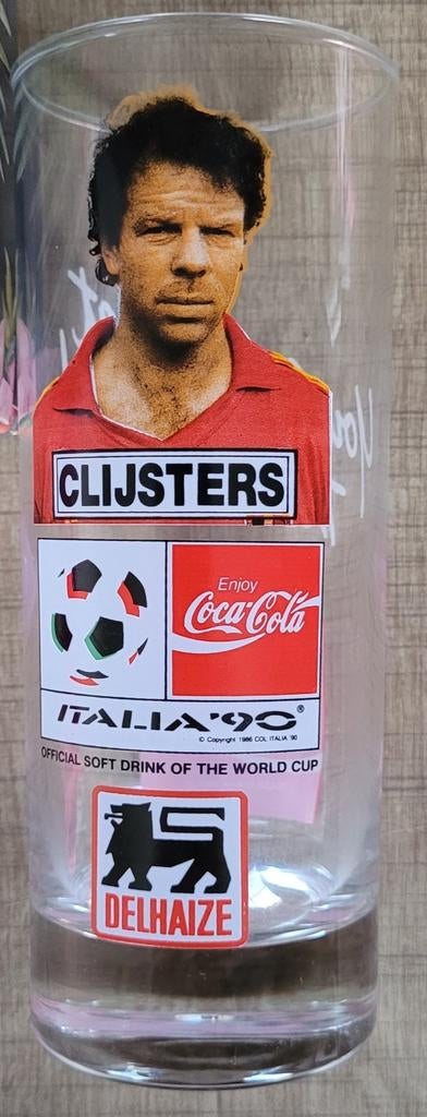 WK Italië 1990: Lei Clijsters - drinkglas, Verzamelen, Ophalen of Verzenden, Zo goed als nieuw, Overige typen