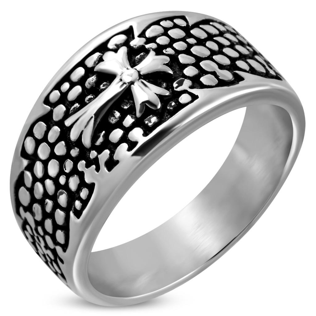 Roestvrij stalen ring fleur de lis kruis, Ophalen of Verzenden, Nieuw, IJzer of Staal, Dame of Heer
