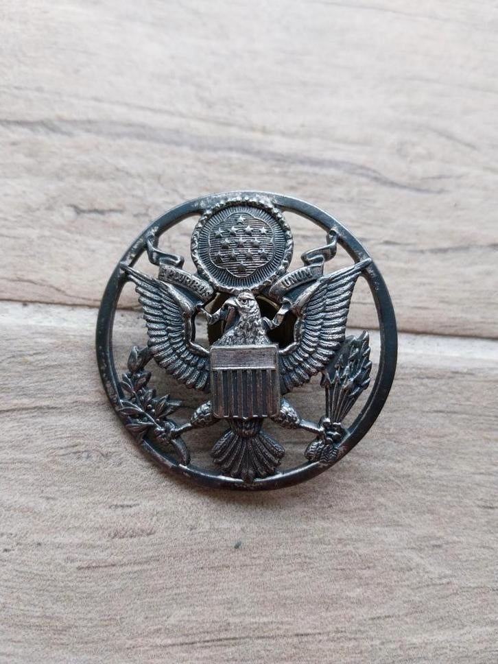 USAAF enlisted cap badge wo2 sterling zilver, Ophalen of Verzenden