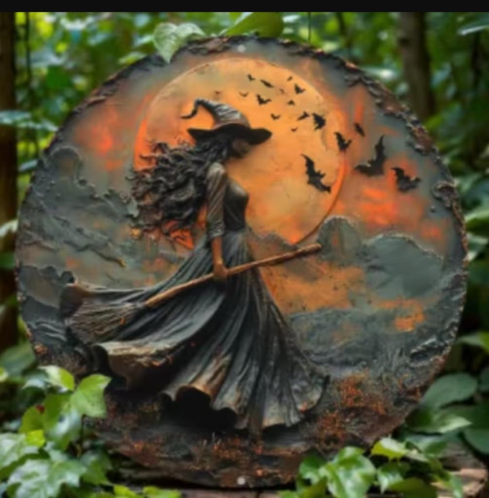 Vintage rond metalen bord Gothic Heks (20cm), Ophalen of Verzenden, Nieuw