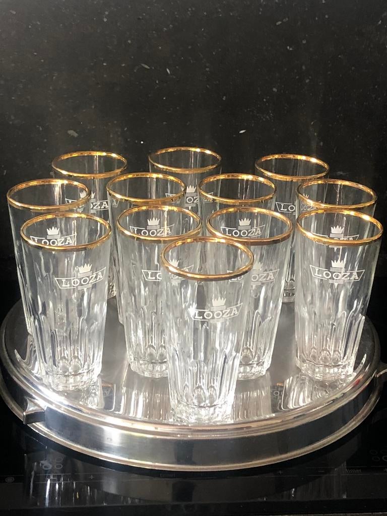 verre LOOZA vintage 12 x + plateau / plateau GRATUIT, Enlèvement ou Envoi