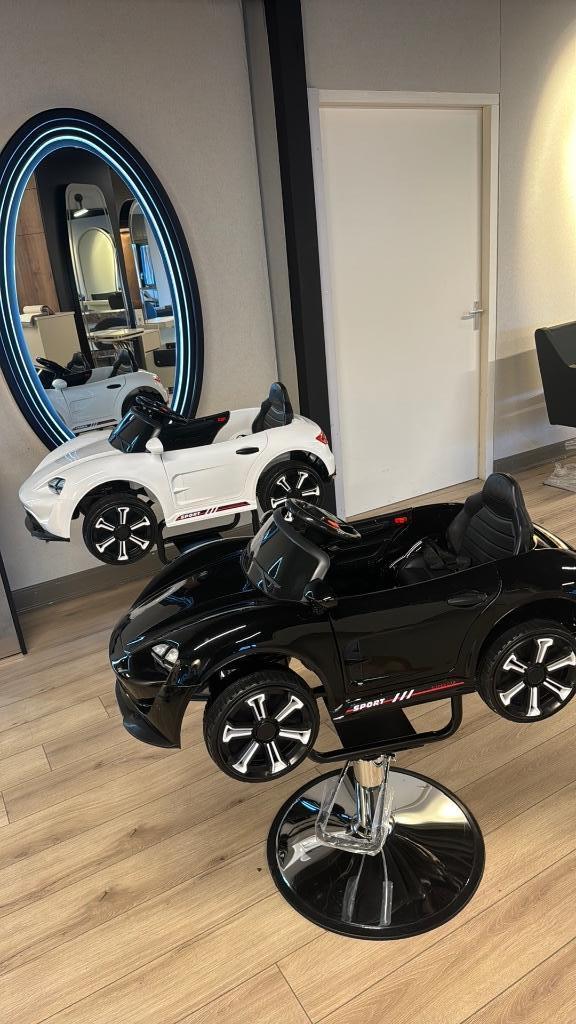 Knipauto porsche kinder knipstoel zwart wit elektrisch, 125 cm of meer, Nieuw, 125 cm of meer, Ophalen of Verzenden
