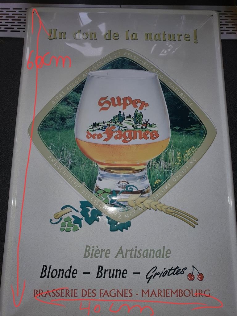 Super des Fagnes plaque métallique, Collections, Marques de bière, Enlèvement