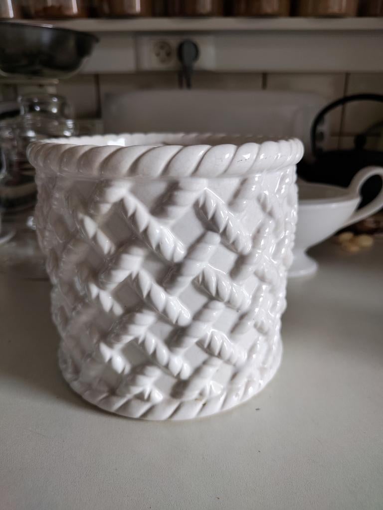 Keramische plantenbak met draadeffect, Ophalen of Verzenden