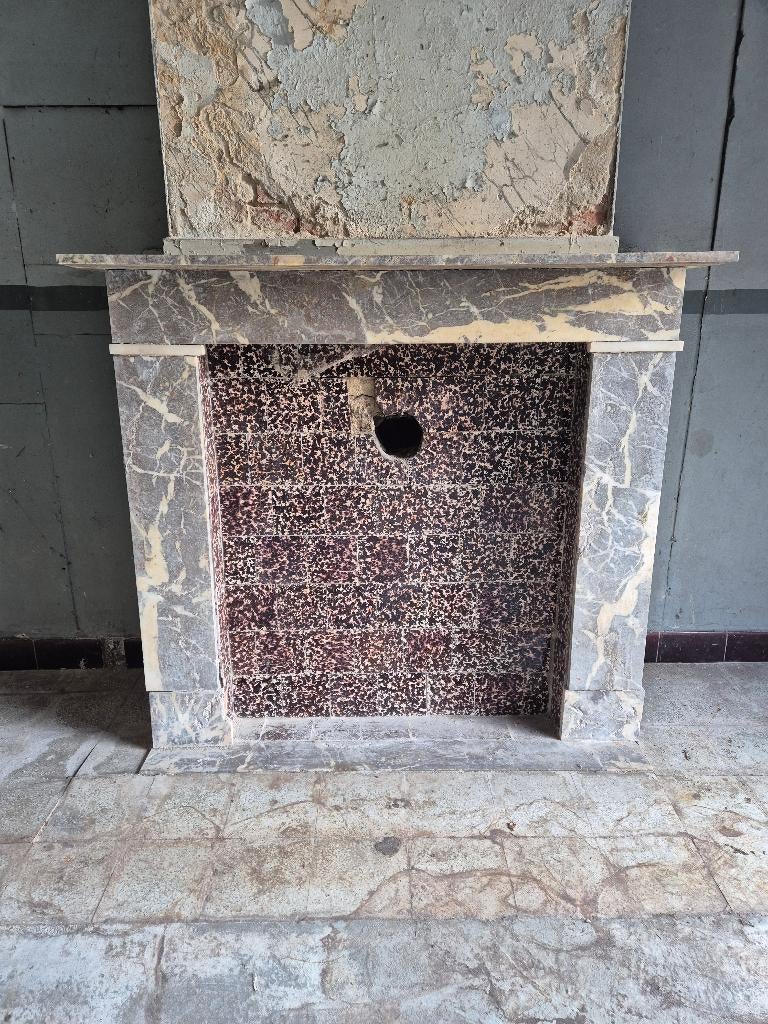 Karakteristieke grijs crème marmeren schouwplaten Art Deco, Ophalen, Gebruikt