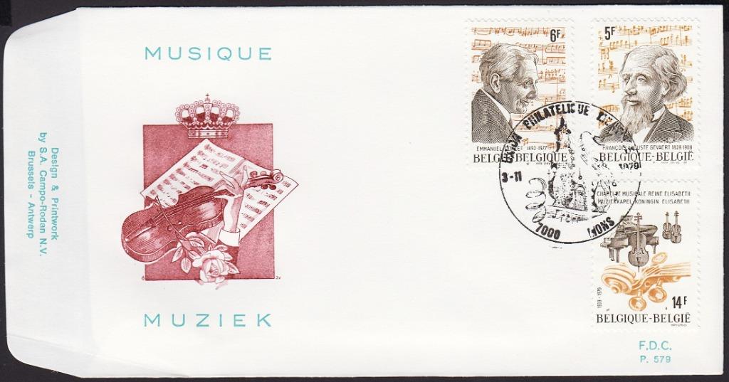 1979 - BELGIË - FDC Muziek [Y&T 1956/1958] + MONS, Met envelop, Verzenden, Kunst, Postfris