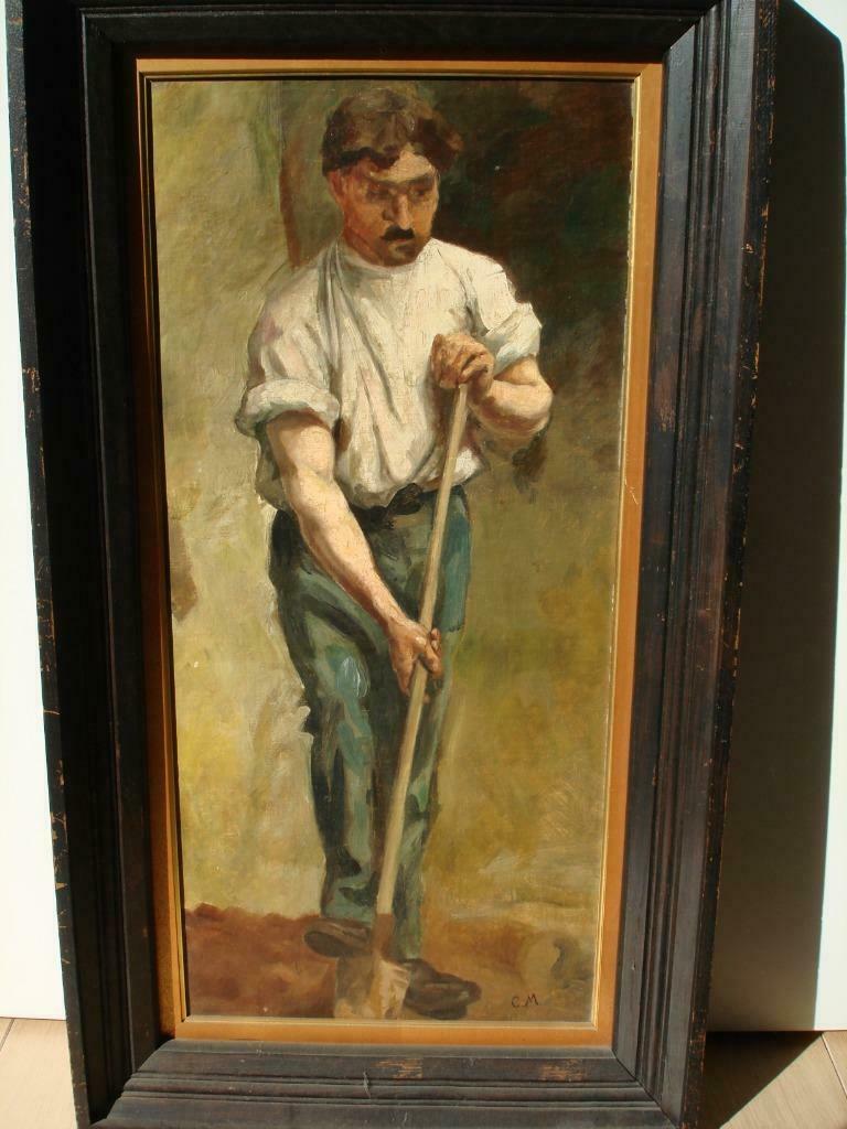 CONSTANTIN MEUNIER ca 1894 olie/hout grafdelver gesigneerd, Ophalen