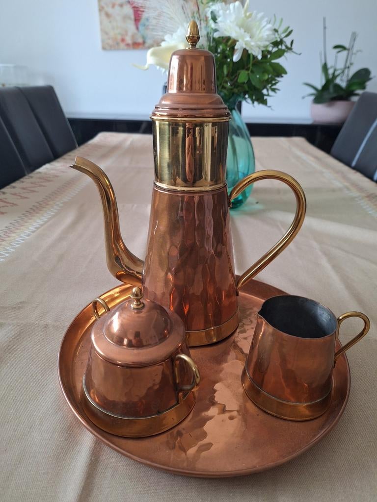 Kopere thee of koffie set, Antiek en Kunst, Ophalen