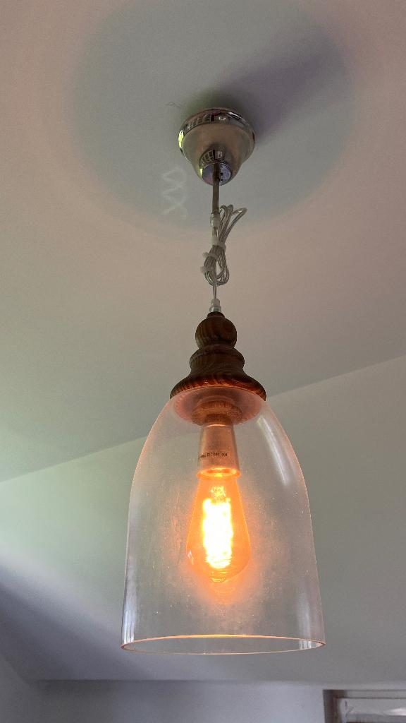 Suspension avec abat-jour en verre en forme de cloche, Ophalen, Gebruikt, Glas, Minder dan 50 cm