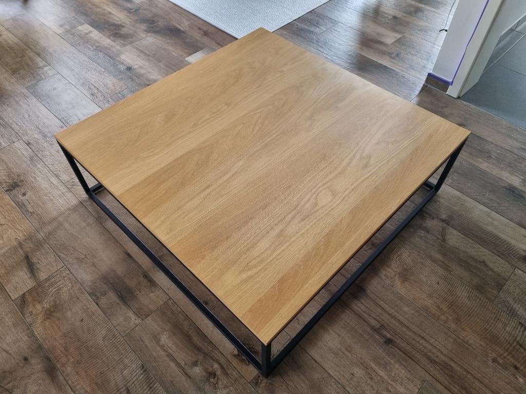 Table basse carrée métal & bois, 100 à 150 cm, Moins de 50 cm, Chêne, Carré