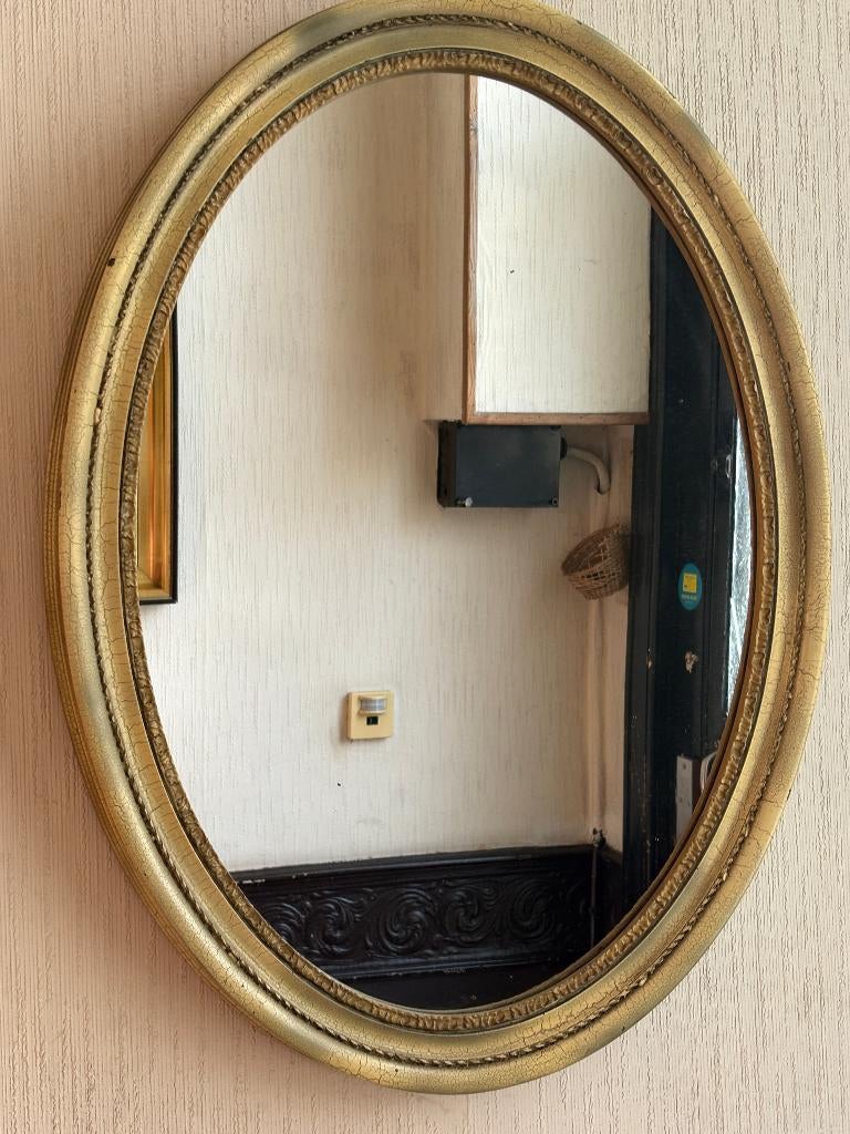 Wit houten spiegel, Ophalen, Ovaal, 50 tot 100 cm, Minder dan 100 cm