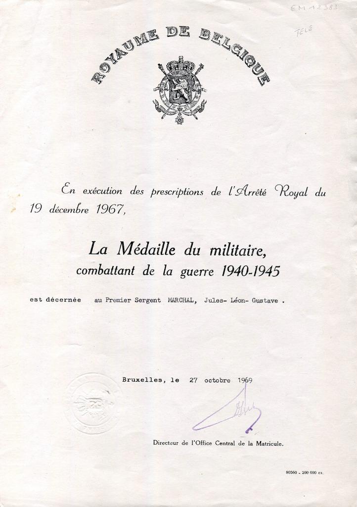 Médaille militaire combattant de la guerre 1940-1945, Envoi, Armée de terre, Ruban, Médaille ou Ailes