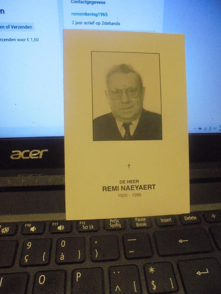 dp Remi Naeyaert, Enlèvement ou Envoi, Image pieuse