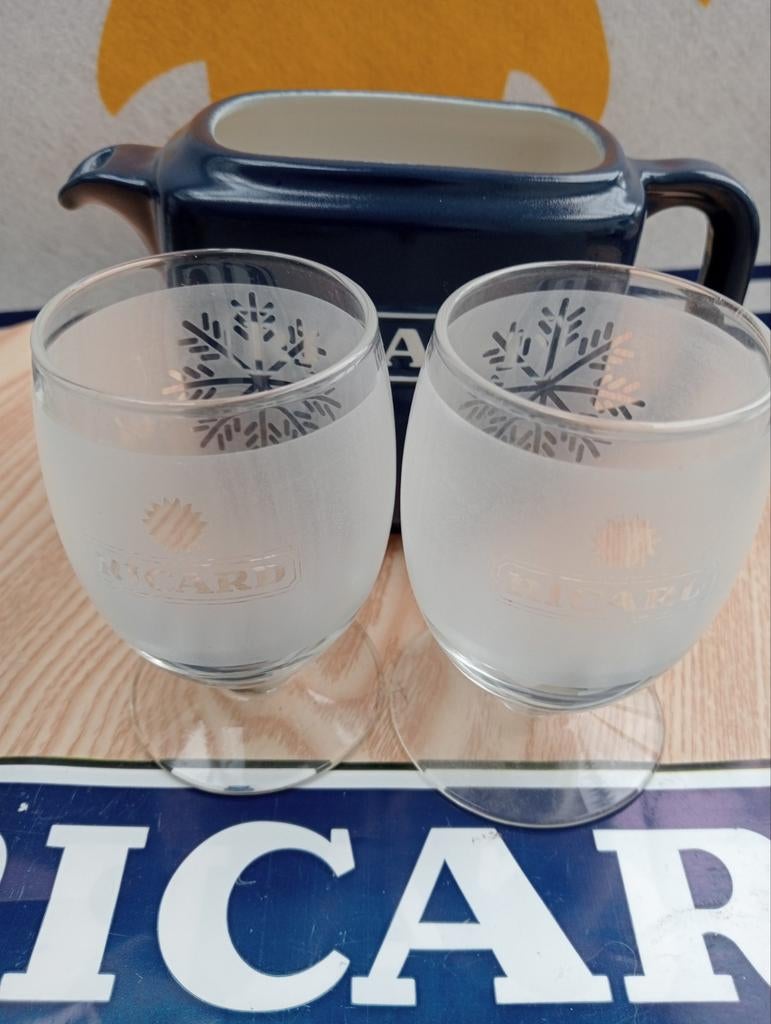 Matte glazen Ricard met grote sneeuwvlok 2 stuks, Ophalen of Verzenden, Nieuw, Waterglas