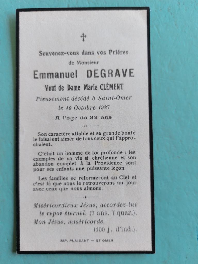 oud doodsprentje + 1927 Saint-Omer, Envoi