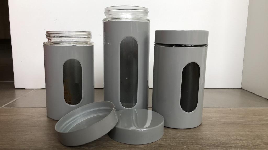 Grijze voorraadpotten, Ophalen, Zo goed als nieuw, Glas, Pot, Bus of Blik