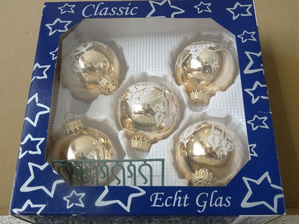 Vintage glazen kerstballen nieuw in doos vintage kerstballen, Ophalen of Verzenden, Nieuw