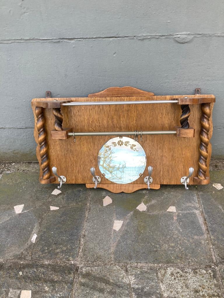 Art Deco Wandkapstok met Spiegel Interbellum, Ophalen