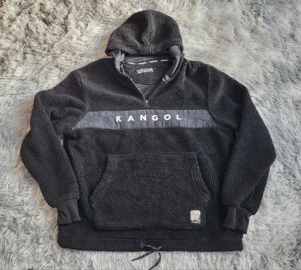 KANGOL SHERPA VINTAGE XL FLEECE - ZWARTE ANORAK, Kleding | Heren, Truien en Vesten, Gedragen, Maat 56/58 (XL), Zwart, Ophalen of Verzenden